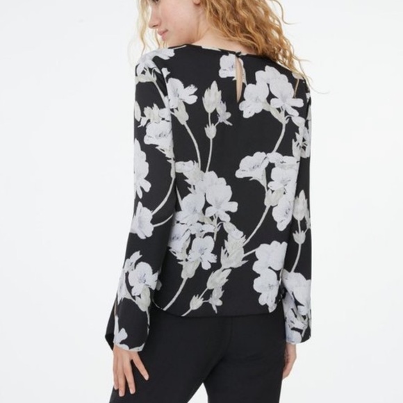 CLUB MONACO Milah Black White Floral Print Top Blouse - Picture 2 of 12